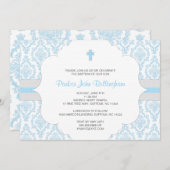 Blue Damask Baptism / Christening nodig voor jonge Kaart (Voorkant / Achterkant)