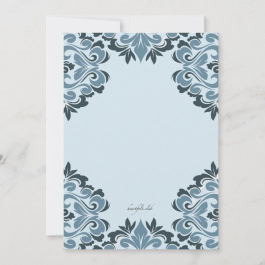 Blue Damask Baptism Invitation Kaart (Achterkant)