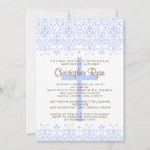 Blue Damask Baptism Invitation Kaart (Voorkant)