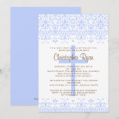 Blue Damask Baptism Invitation Kaart (Voorkant / Achterkant)
