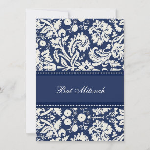 Blue Damask Bat Mitzvah-uitnodigingen Kaart
