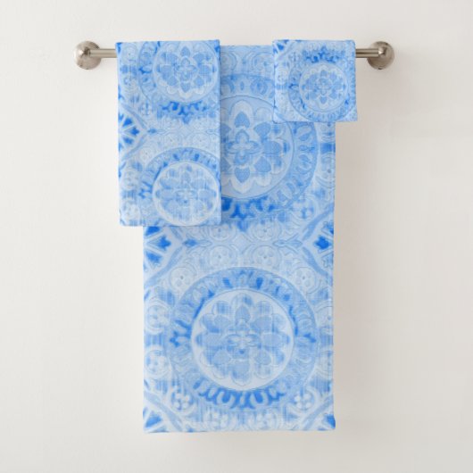 Blue Damask Bath Towel Set Bad Handdoek (Insitu)