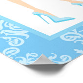 Blue Damask Blonde Boy Baby shower Poster (Hoek)