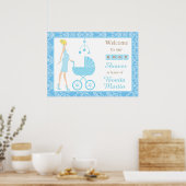 Blue Damask Blonde Boy Baby shower Poster (Keuken)