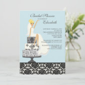 Blue Damask Blonde Bridal Shower Invitation Kaart (Staand voorkant)