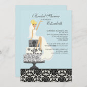 Blue Damask Blonde Bridal Shower Invitation Kaart (Voorkant / Achterkant)