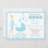 Blue Damask Blonde verwacht Boy Baby shower Kaart (Voorkant)