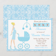 Blue Damask Blonde verwacht Boy Baby shower