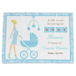 Blue Damask Blonde Woman Baby shower Groot Cadeauzakje
