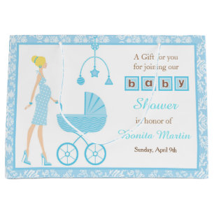 Blue Damask Blonde Woman Baby shower Groot Cadeauzakje