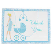 Blue Damask Blonde Woman Baby shower Groot Cadeauzakje (Achterkant)