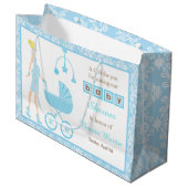 Blue Damask Blonde Woman Baby shower Groot Cadeauzakje (Voorkant Gekanteld)