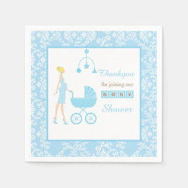 Blue Damask Blonde Woman Baby shower Servet