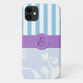 Blue Damask, Blue Stripes, Striped, Monogram Case-Mate iPhone Case (Achterkant)