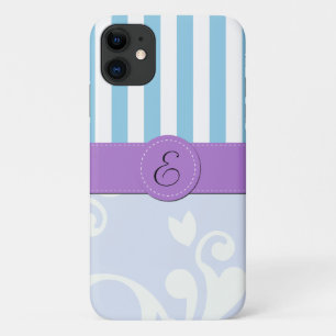 Blue Damask, Blue Stripes, Striped, Monogram Case-Mate iPhone Case