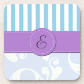 Blue Damask, Blue Stripes, Striped, Monogram Drankjes Onderzetter (Voorkant)
