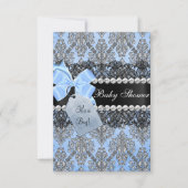 Blue Damask & Bow Boy Baby shower Invitation Kaart (Voorkant)