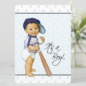 Blue Damask Boy Baby shower Kaart