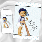 Blue Damask Boy Baby shower Kaart