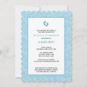 Blue Damask Boy Baby shower nodigt poten uit Kaart (Voorkant)