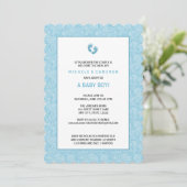 Blue Damask Boy Baby shower nodigt poten uit Kaart (Staand voorkant)