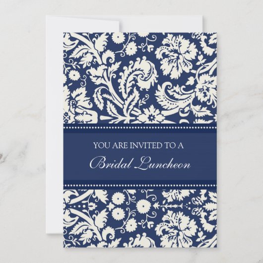 Blue Damask Bridal Luncheon Invitation Cards Kaart (Voorkant)