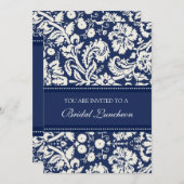 Blue Damask Bridal Luncheon Invitation Cards Kaart (Voorkant / Achterkant)