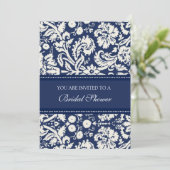 Blue Damask Bridal Shower Invitation Cards Kaart (Staand voorkant)