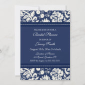 Blue Damask Bridal Shower Invitation Cards Kaart (Achterkant)