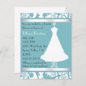Blue Damask Bridal Shower Invitation Kaart (Voorkant / Achterkant)
