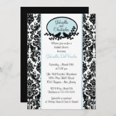 Blue Damask Bridal Shower Invitation Kaart (Voorkant / Achterkant)