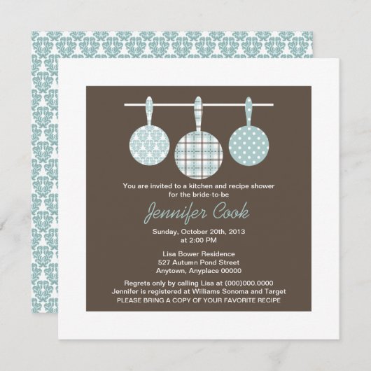 Blue Damask Bridal Shower-uitnodigingen Kaart (Voorkant / Achterkant)