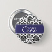 Blue Damask Bride's Crew Button (Voorkant /achterkant)