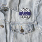 Blue Damask Bride's Crew Button (In situ)