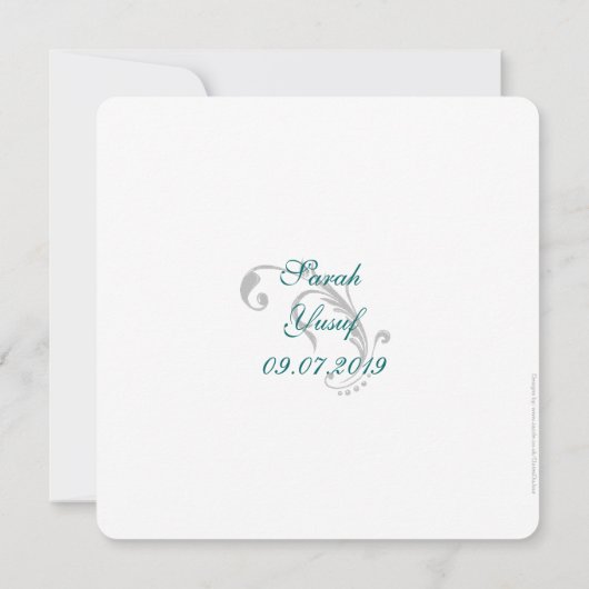 Blue Damask Brocade Muslim bruiloft Kaart (Achterkant)