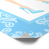 Blue Damask Brunette Boy Baby shower Poster (Hoek)