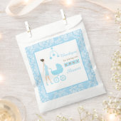 Blue Damask Brunette Woman Baby shower Bedankzakje (Geknipt)