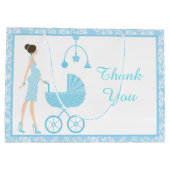 Blue Damask Brunette Woman Baby shower Groot Cadeauzakje (Achterkant)