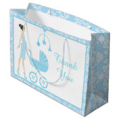 Blue Damask Brunette Woman Baby shower Groot Cadeauzakje (Achterkant Gekanteld)