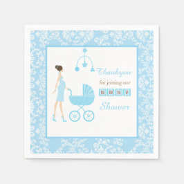 Blue Damask Brunette Woman Baby shower Servet