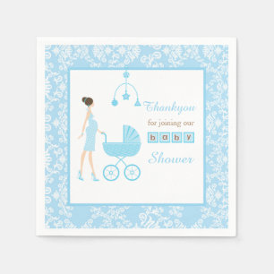 Blue Damask Brunette Woman Baby shower Servet