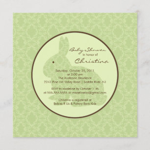 Blue Damask Bunny Baby shower Invitation Neutral Kaart