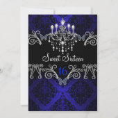 Blue Damask & Butterfly Sweet Sixteen Invite Kaart (Voorkant)