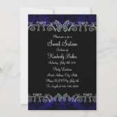 Blue Damask & Butterfly Sweet Sixteen Invite Kaart (Achterkant)