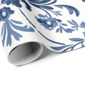Blue Damask Cadeaupapier (Rol Hoek)