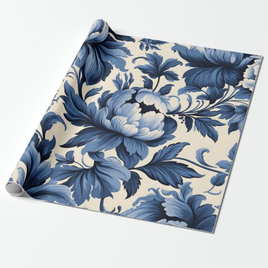 Blue Damask Cadeaupapier (Uitgerold)
