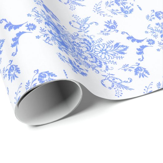 Blue Damask Cadeaupapier (Rol Hoek)