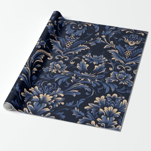 Blue Damask Cadeaupapier (Uitgerold)