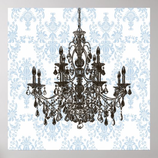 Blue Damask Chandelier Wall Art print (Voorkant)
