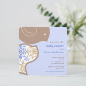 Blue Damask Chicks Baby shower Party Invitation Kaart (Staand voorkant)
